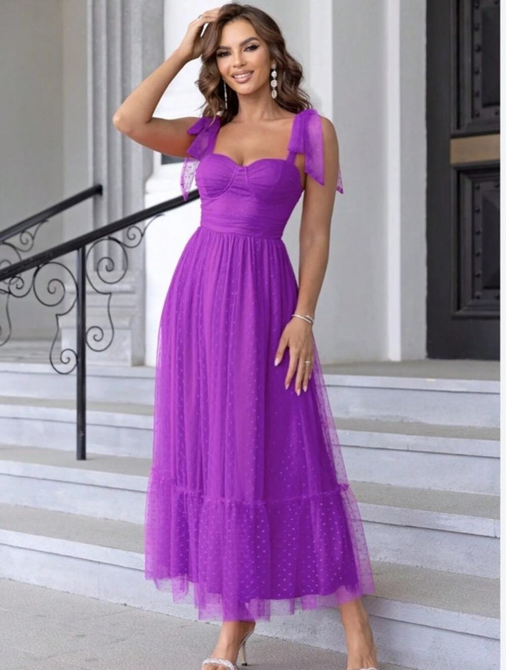 Whimsical Purple Tulle Tiered Maxi Dress Formal Party Gown XL